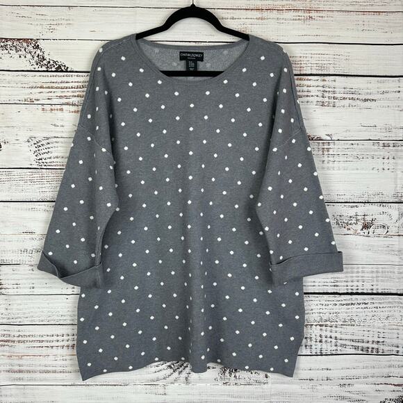 Women's Cynthia Rowley Woman Grey & White Polka Dot 3/4 Sleeve Tunic Sweater 2X - Picture 1 of 5